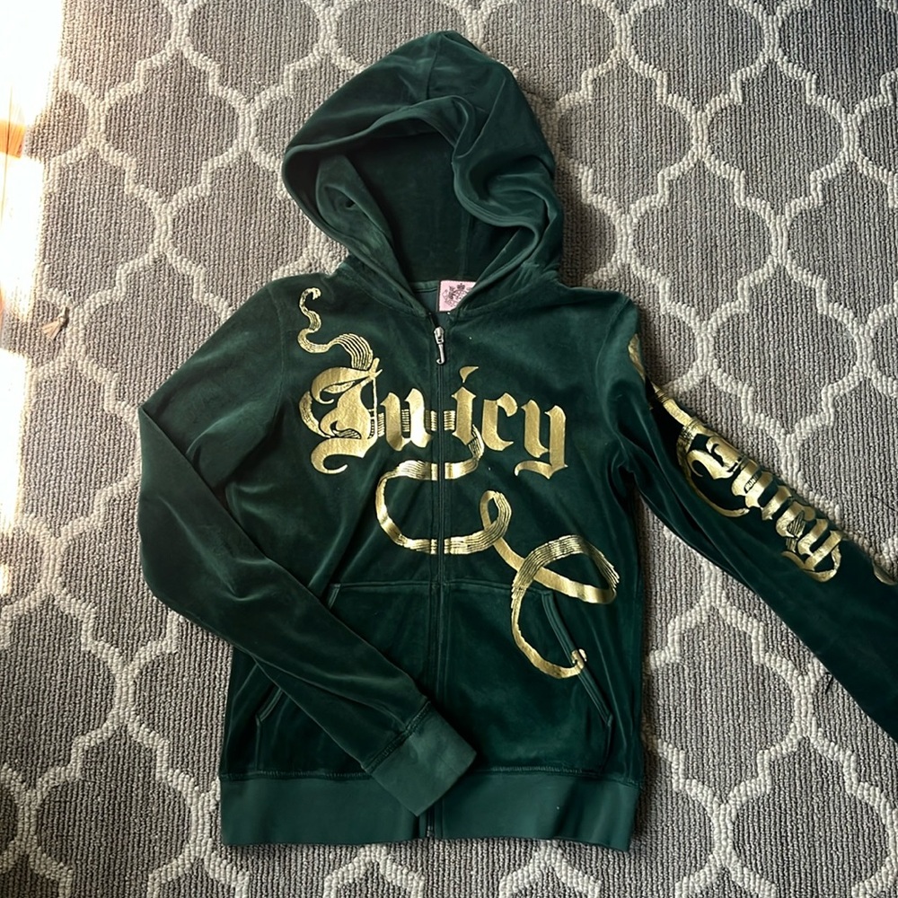 Y2K juicy couture green and gold velvet track suit jacket